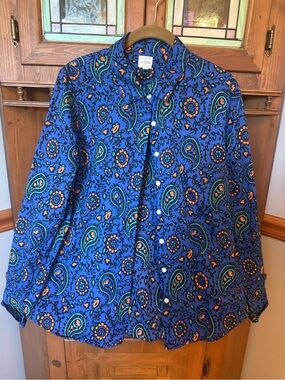 J. Crew Royal factory Blue Paisley Print Shirt with Orange & Teal Accents M